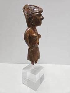 lot 27 image: Early Antique Smaller Wood Figure with Lucite  Acrylic Stand