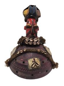 lot 34 image: Highly Decorated Old Yoruba Headdress Mask wCowries & Trade Beads