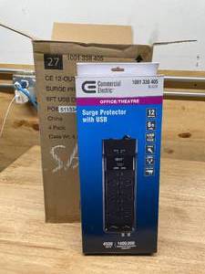 lot 206 image: Lot of 4 - Commercial Electric HDC1206NCU 6 ft. Surge Protector w Coax & USB RJ45, Black