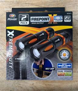 lot 255 image: PERFORMANCE TOTOL W2671 2Pk Fpx Flashlights W Pouch, Adjustable Duofocus Beam, Warm White LED, Water and Impact Resistant 0911255