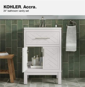 lot 5 image: Kohler Accra Single Sink Bath Vanity 24W X19.2D X36H With Quartz Top In White