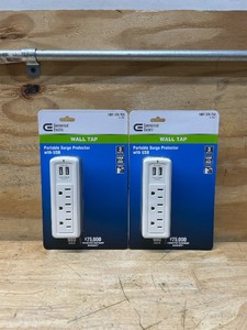 lot 56 image: 3-Outlet USB Travel Wall Tap Surge Protector, White lot of 2