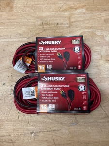 lot 62 image: 25 ft. 163 Medium-Duty IndoorOutdoor Extension Cord, Red and Black lot of 2