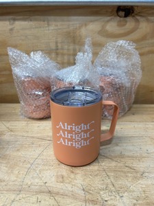 lot 112 image: Orange Circle Studio Lot of 4-  12oz Double Walled Stainless Steel Coffee Desk Mug - Alright