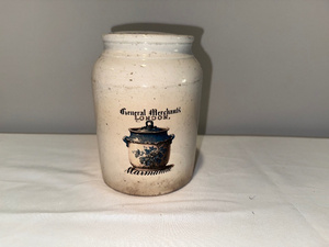 lot 7 image: Antique English Ironstone General Merchants London Marmalade Jar