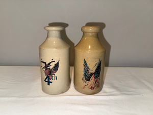 lot 9 image: Pair of Patriotic 4th of July Theme English Stoneware Bottles