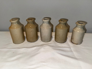lot 24 image: Set of 5 Antique English Stoneware Bottles Rustic Decor