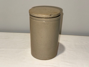 lot 50 image: English Antique Lidded Stoneware Crock with Lid - Rustic Kitchen Storage