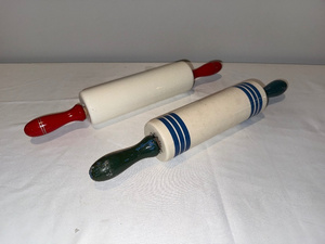 lot 55 image: Lot of 2 Vintage English Ironstone Ceramic Rolling Pins - Saddler & Nutbrown, Made in England