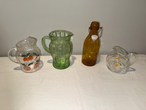 lot 62 image: Lot of 4 Vintage Style Glass Pitchers & Bottles - Decorative Assortment
