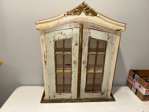 lot 75 image: Vintage Distressed Wooden Cabinet with Glass Doors