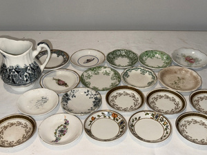 lot 83 image: Vintage Ceramic Butter Pat Plate Collection & Pitcher Set, 20 Pieces