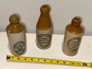 lot 88 image: Vintage English Ironstone Stoneware Bottles - Barkers, Banners, Halls