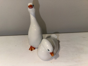 Vintage Rare Herend Porcelain Pair of White Ducks