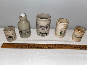 lot 101 image: Vintage French Stoneware Advertising Pots - Set of 5