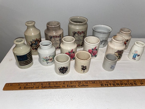lot 102 image: Assorted Decorative English Ironstone Mini Jugs & Crocks - Set of 14