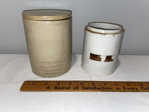 lot 115 image: Antique English Wiston & Westall Table Salt and Ext. Ironstone and Stoneware Jars