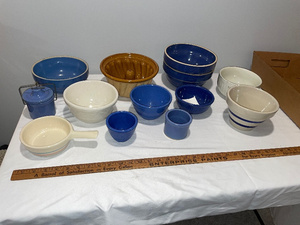 lot 118 image: Antique French, English, and USA Ironstone McCoy & CMP Mixing Bowls and Kitchenware Lot