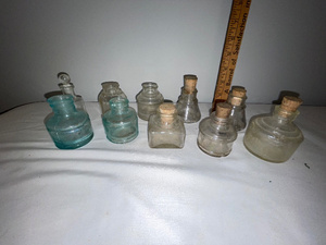 lot 119 image: Vintage English Glass Bottle Collection with Cork Stoppers - Set of 10