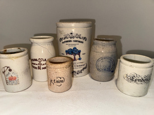lot 150 image: Antique English Advertising Ironstone Jar Collection with Unique Designs