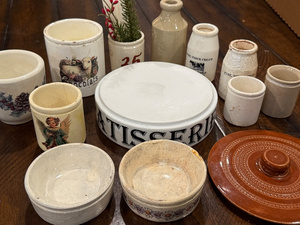 lot 153 image: Antique English Advertising Ironstone&nbspLot Jars, Bowls, and Decor Pieces