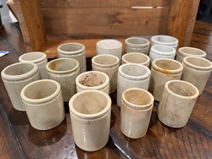 lot 157 image: Lot of 18 Antique Ceramic PotsJars - Vintage Rustic Decor