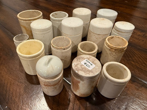 lot 159 image: Lot of 16 Vintage Stoneware Crocks and Jars - Assorted Sizes