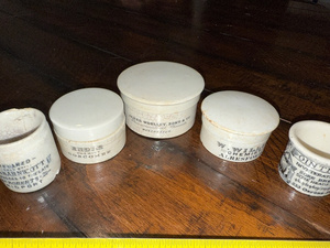 lot 166 image: Antique English Advertising Ironstone Chemist Jars Collection - Various Brands