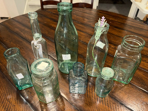 lot 176 image: Vintage French and English Glass Bottle and Jar Collection - Assorted Antique Glassware