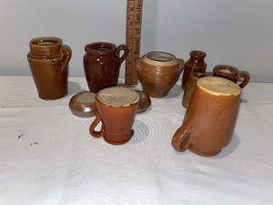 lot 181 image: Vintage French and English Brown Ceramic Pottery Collection with Marked Bases