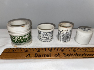 lot 192 image: Lot of 4 Antique English Advertising Ironstone&nbspOintment & Cream Jars