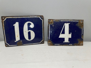lot 205 image: Antique French Stoneware House Number Signs - 16 and 4