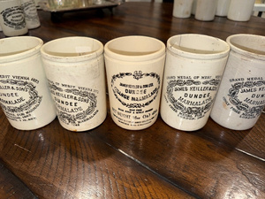 lot 211 image: Set of 5 Antique English Ironstone James Keiller & Sons Dundee Marmalade Pots