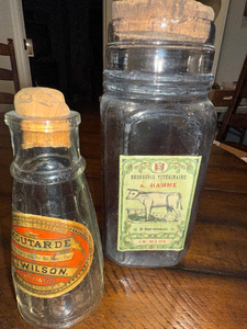 lot 216 image: Vintage French J.J. Wilson Mustard & A. Hamme Veterinary Glass Bottles