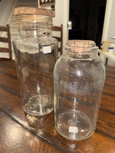 lot 222 image: Vintage French Pickle Jars with Cork Lids - Set of 2