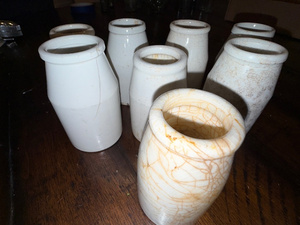 lot 229 image: Lot of 8 Antique English Ironstone White Ceramic Jars with Crazing