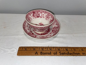 lot 241 image: Vintage English Ironstone Tyrolean WR&ampCo Red Pattern Bowl and Saucer Set