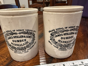 lot 141 image: Pair of Antique English Advertising James Keiller & Sons Dundee Marmalade Pots