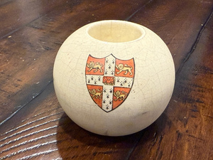 lot 171A image: Antique Ceramic Cambridge Match Holder and Striker Crested with Coat of Arms Design
