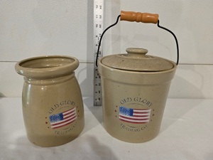 lot 7 image: Old Glory Trading Co. Patriotic Pottery Set with Crock and Jar