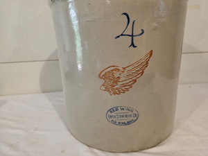 lot 31 image: Vintage Red Wing Stoneware 4 Gallon Crock with Wing Logo