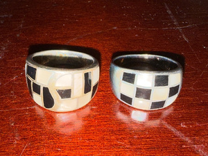 lot 53 image: Sterling Silver Rings with Black & White Inlay, Set of 2
