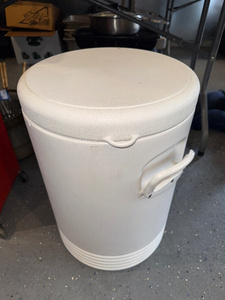 lot 55 image: Large White Cylindrical Beverage Cooler with Handles