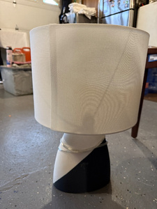 lot 57 image: Modern Geometric Table Lamp with White Fabric Shade