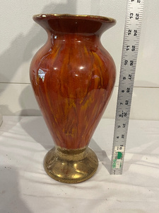 lot 71 image: Handcrafted Red and Gold Ceramic Vase - 12 Inches