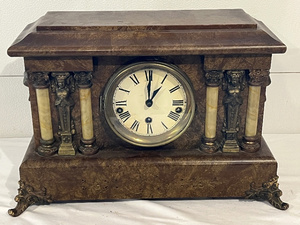 lot 76 image: Vintage Marble Mantle Clock with Ornate Brass Detailing