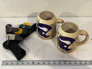 lot 86 image: Minnesota Vikings Beer Steins with Vintage Wooden Toy Lot