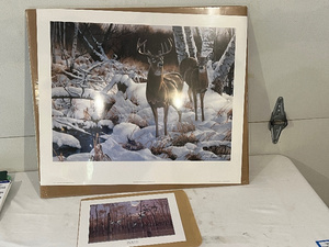 lot 95 image: Wildlife Art Prints Deer in Snow & After the Storm by Phillip Crowe