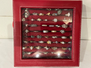 lot 104 image: Assorted Ring Collection in Red Display Case - 48 Unique Pieces