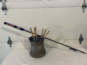 lot 105 image: Decorative Metal Bucket with Minnesota Twins Fire Poker